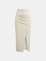 Leren Rok Dames | Midi Rok met Split en Ruches - Isabella Bellucci