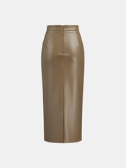 Leren Rok Dames | Midi Rok met Split en Ruches - Isabella Bellucci