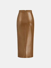 Leren Rok Dames | Midi Rok met Split en Ruches - Isabella Bellucci