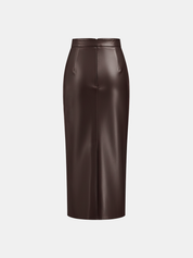Leren Rok Dames | Midi Rok met Split en Ruches - Isabella Bellucci
