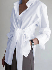 Dames lange blouse met knoopsluiting en strikdetail - Isabella Belluci