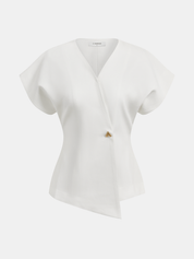 Blouse Dames | Trendy V-Hals Blouse met Knopen en Korte Mouwen - Giulia Bellamore