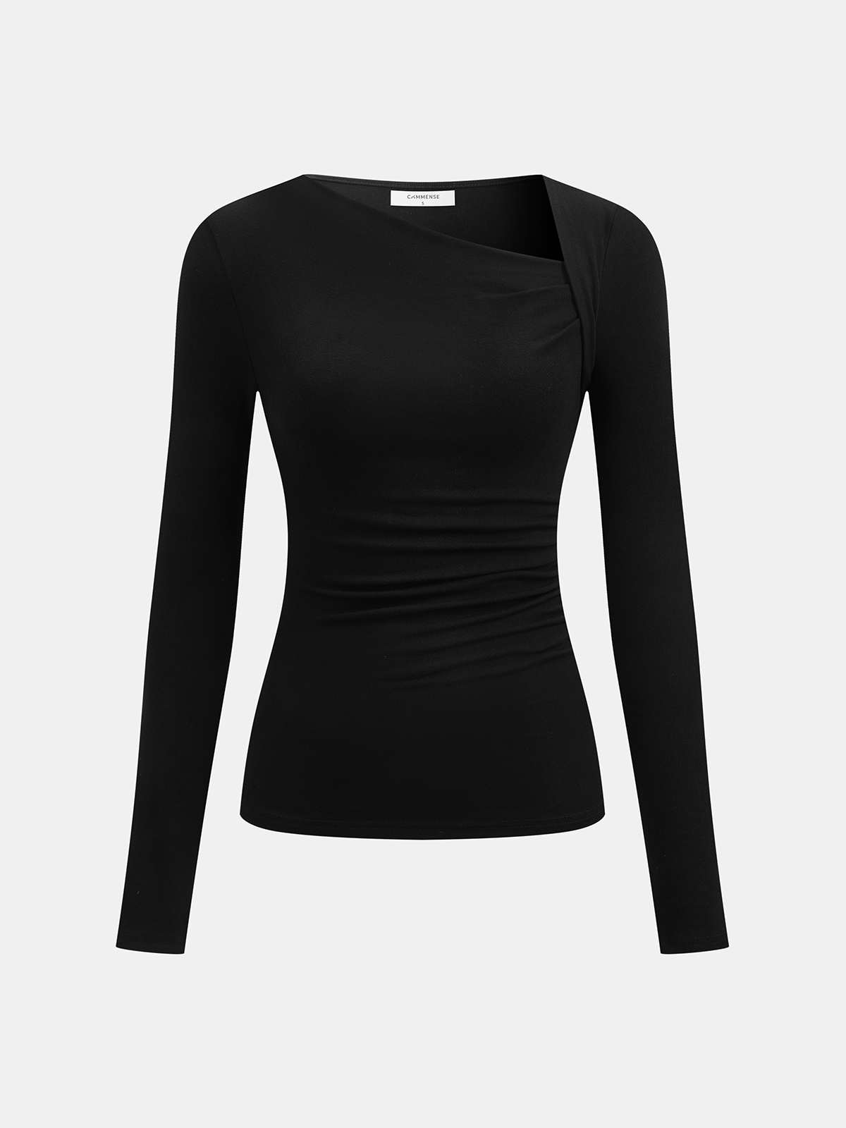 Geribde Top Dames met Asymmetrische Hals en Lange Mouwen | Valentina Romano