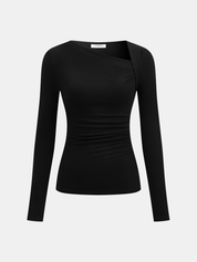 Geribde Top Dames met Asymmetrische Hals en Lange Mouwen | Valentina Romano
