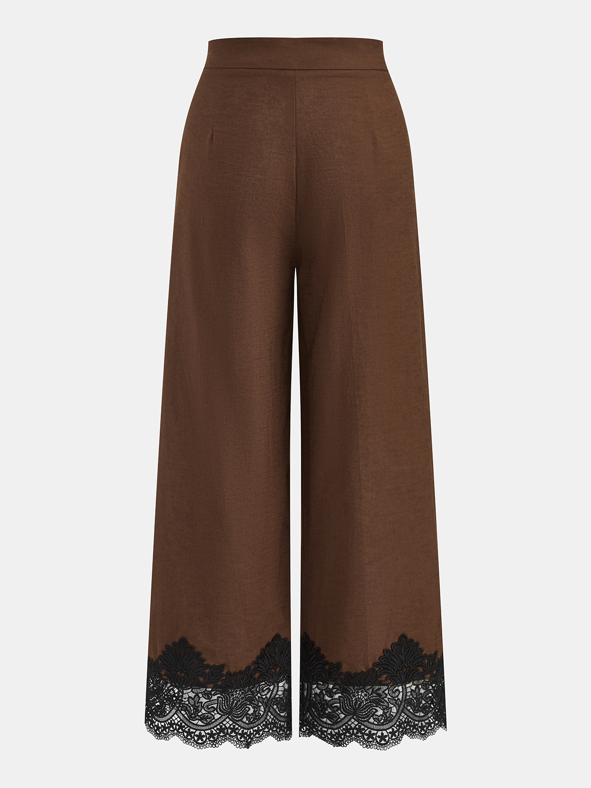 Dames Wide Leg Broek Katoen Linnen Kant Afwerking Hoge Taille - Bruin / Zwart - Maelen