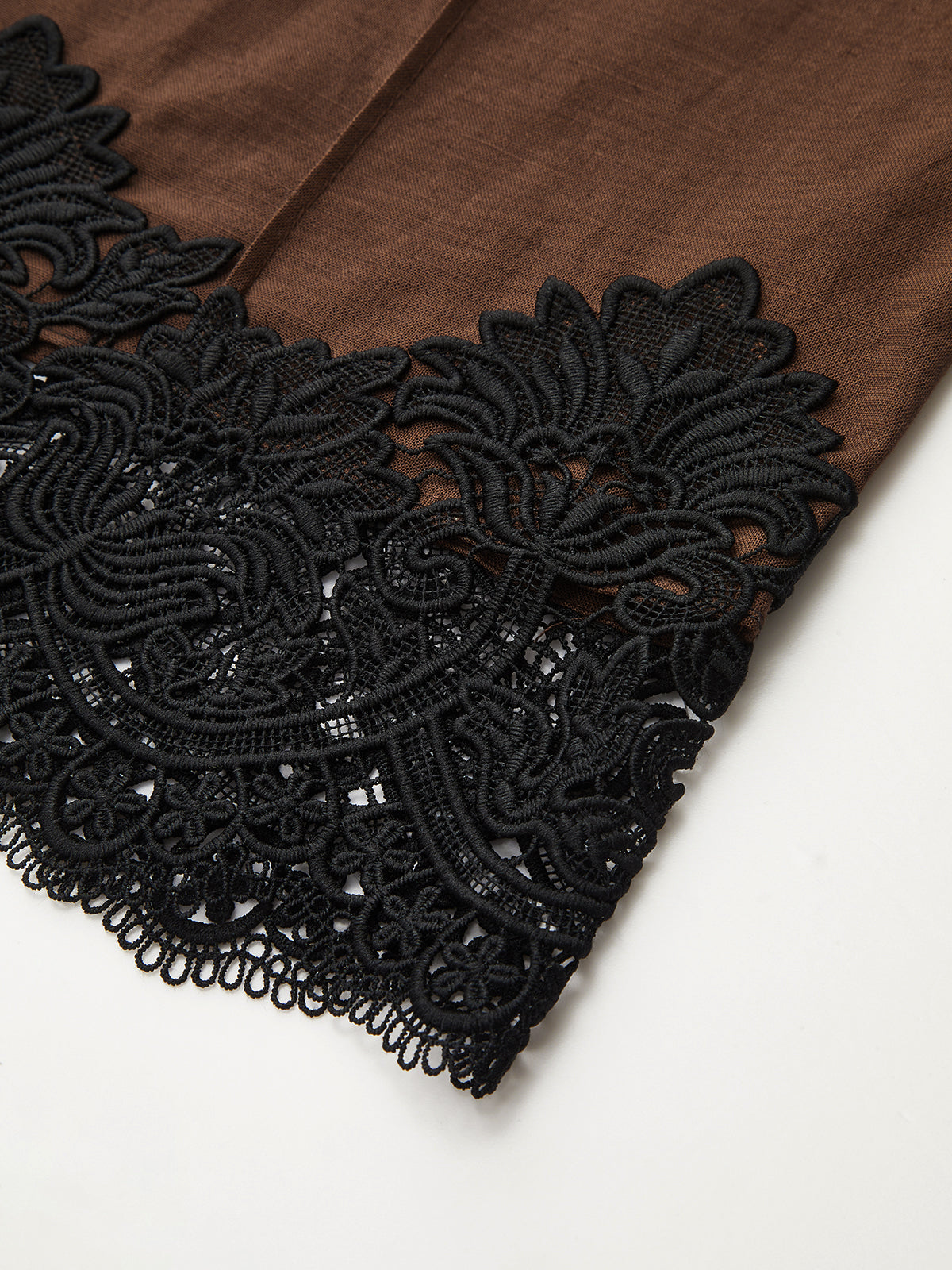 Dames Wide Leg Broek Katoen Linnen Kant Afwerking Hoge Taille - Bruin / Zwart - Maelen