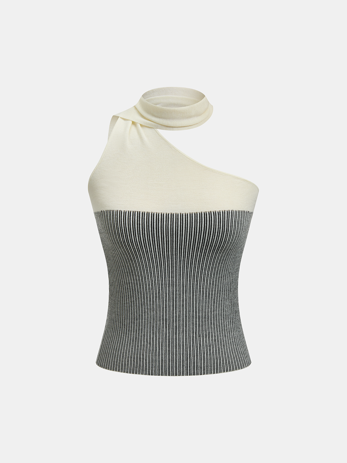 Dames Gebreide Top One Shoulder Colorblock Wol Blend - Zwart / Wit - Maelen