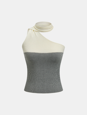 Dames Gebreide Top One Shoulder Colorblock Wol Blend - Zwart / Wit - Maelen