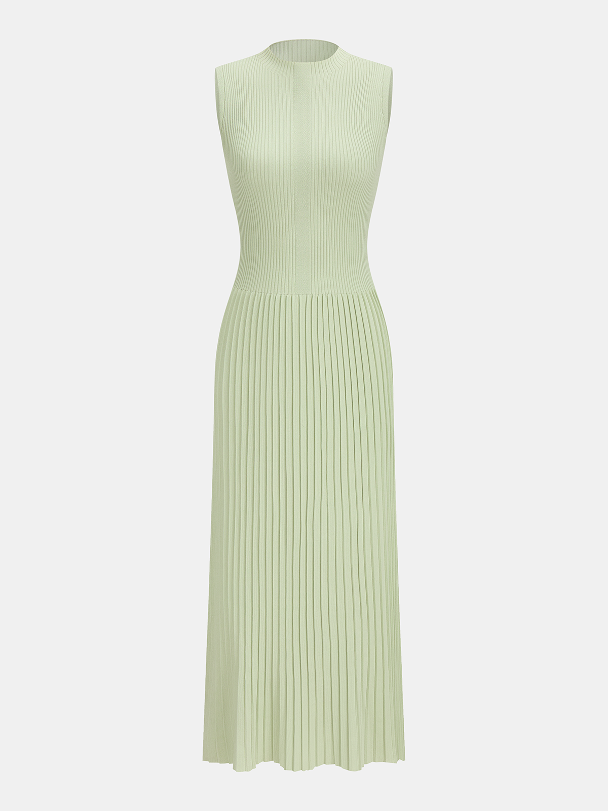 Dames Geribbelde Gebreide Maxi Jurk Mock Neck Aansluitend - Lichtgroen - Maelen