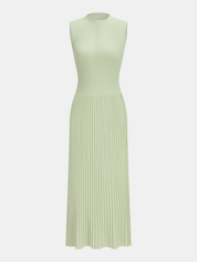 Dames Geribbelde Gebreide Maxi Jurk Mock Neck Aansluitend - Lichtgroen - Maelen