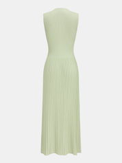 Dames Geribbelde Gebreide Maxi Jurk Mock Neck Aansluitend - Lichtgroen - Maelen