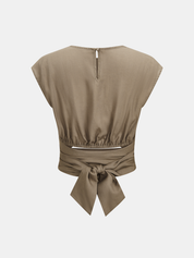 Dames Crop Top Lyocell Twisted Voorzijde Cutout - Khaki - Maelen
