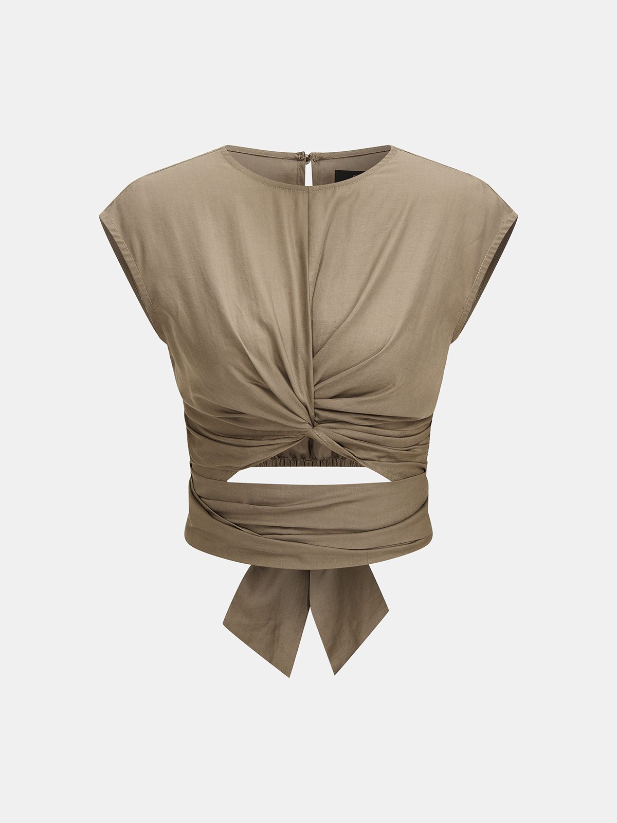 Dames Crop Top Lyocell Twisted Voorzijde Cutout - Khaki - Maelen