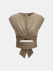 Dames Crop Top Lyocell Twisted Voorzijde Cutout - Khaki - Maelen