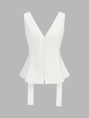 Dames Tweedelig Setje Peplum Top en Geplooide Shorts Katoen Linnen - Gebroken Wit - Maelen