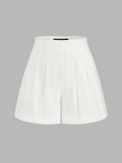 Dames Tweedelig Setje Peplum Top en Geplooide Shorts Katoen Linnen - Gebroken Wit - Maelen