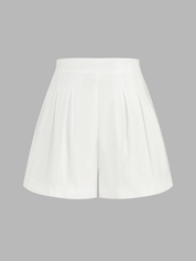 Dames Tweedelig Setje Peplum Top en Geplooide Shorts Katoen Linnen - Gebroken Wit - Maelen
