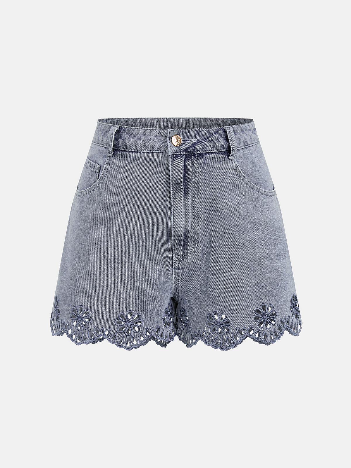Dames Tweedelig Denim Setje Geborduurd Mouwloze Top en Shorts - Lichtblauw - Maelen