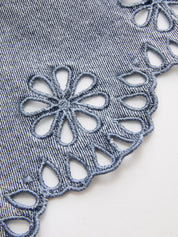 Dames Tweedelig Denim Setje Geborduurd Mouwloze Top en Shorts - Lichtblauw - Maelen