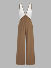 Dames Jumpsuit Wide Leg Colorblock Katoen Linnen Blend - Khaki / Beige / Wit - Maelen