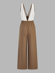 Dames Jumpsuit Wide Leg Colorblock Katoen Linnen Blend - Khaki / Beige / Wit - Maelen