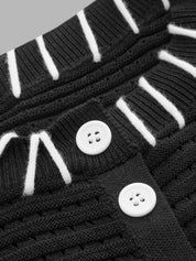 Dames Tweedelig Gebreid Setje Contraststiksels Mouwloze Top en Broek - Zwart - Maelen