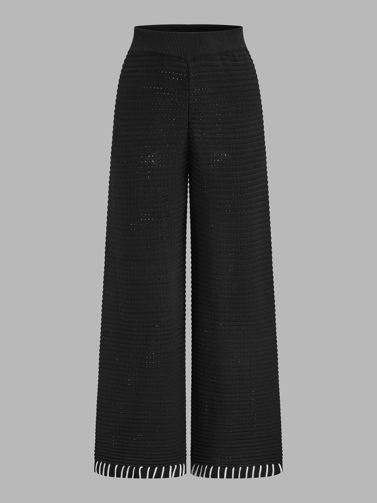 Dames Tweedelig Gebreid Setje Contraststiksels Mouwloze Top en Broek - Zwart - Maelen