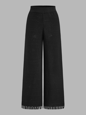 Dames Tweedelig Gebreid Setje Contraststiksels Mouwloze Top en Broek - Zwart - Maelen