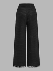 Dames Tweedelig Gebreid Setje Contraststiksels Mouwloze Top en Broek - Zwart - Maelen