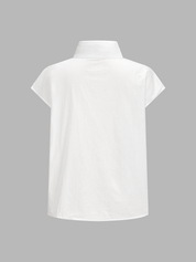 Dames Blouse Staande Kraag Korte Mouwtjes Knoopsluiting - Wit - Maelen