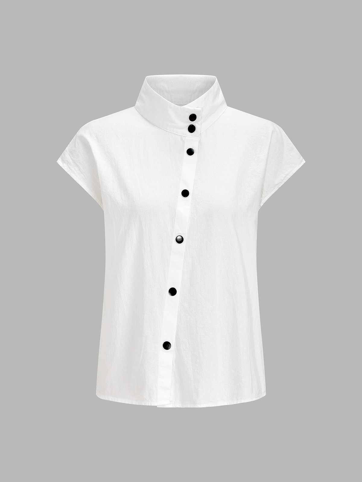 Dames Blouse Staande Kraag Korte Mouwtjes Knoopsluiting - Wit - Maelen