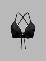 Dames Tweedelig Bikini Halter Schelpenrand Contrast - Zwart - Maelen