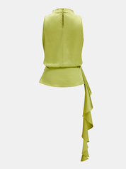 Dames Satijnen Blouse Mouwloos Cowl Neck Peplum - Groen - Maelen
