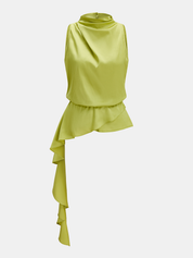 Dames Satijnen Blouse Mouwloos Cowl Neck Peplum - Groen - Maelen