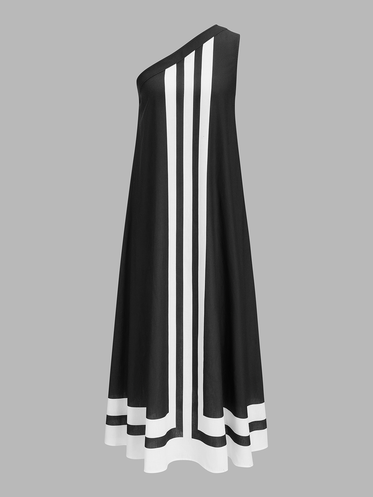 Dames Maxi Jurk One Shoulder Gestreept - Zwart / Wit - Maelen
