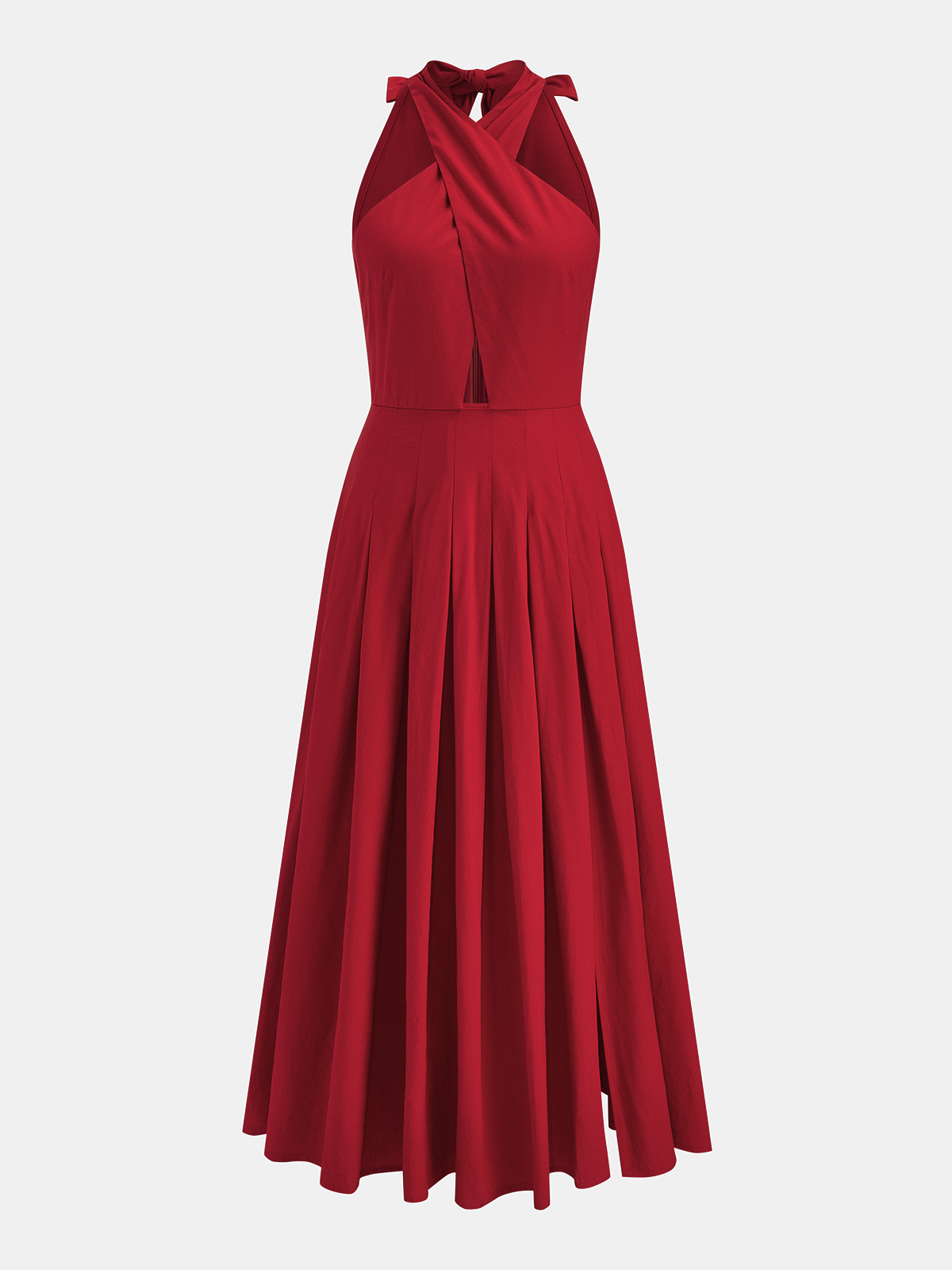 Dames Maxi Jurk Halter Katoen Linnen Split - Rood - Maelen