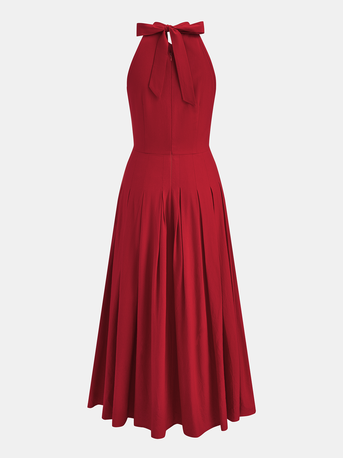 Dames Maxi Jurk Halter Katoen Linnen Split - Rood - Maelen