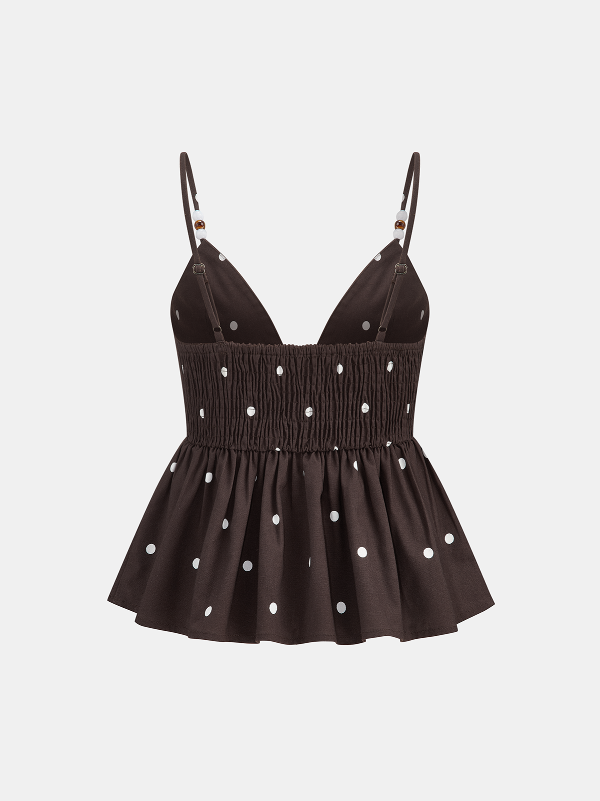 Dames Tweedelig Setje Peplum Cami Top en Shorts Polkadot Linnen Blend - Bruin - Maelen