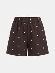 Dames Tweedelig Setje Peplum Cami Top en Shorts Polkadot Linnen Blend - Bruin - Maelen