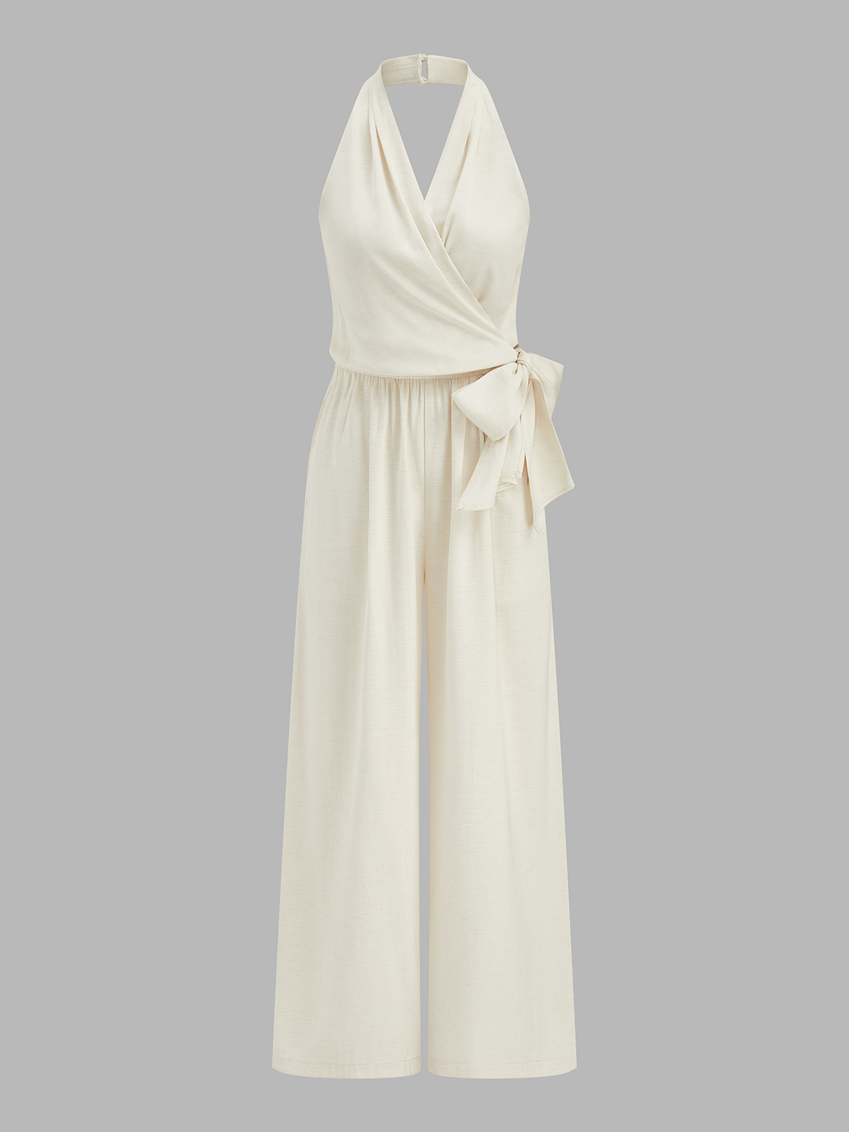 Dames Jumpsuit Wide Leg Halter Strikceintuur - Gebroken Wit - Maelen