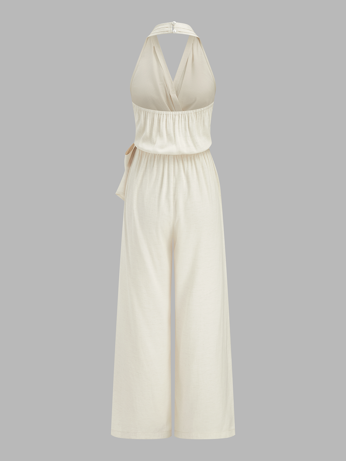 Dames Jumpsuit Wide Leg Halter Strikceintuur - Gebroken Wit - Maelen