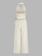 Dames Jumpsuit Wide Leg Halter Strikceintuur - Gebroken Wit - Maelen