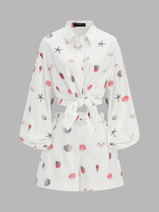 Dames Tweedelig Setje Overhemd en Shorts Linnen Blend Schelpenprint - Wit / Multicolor - Maelen