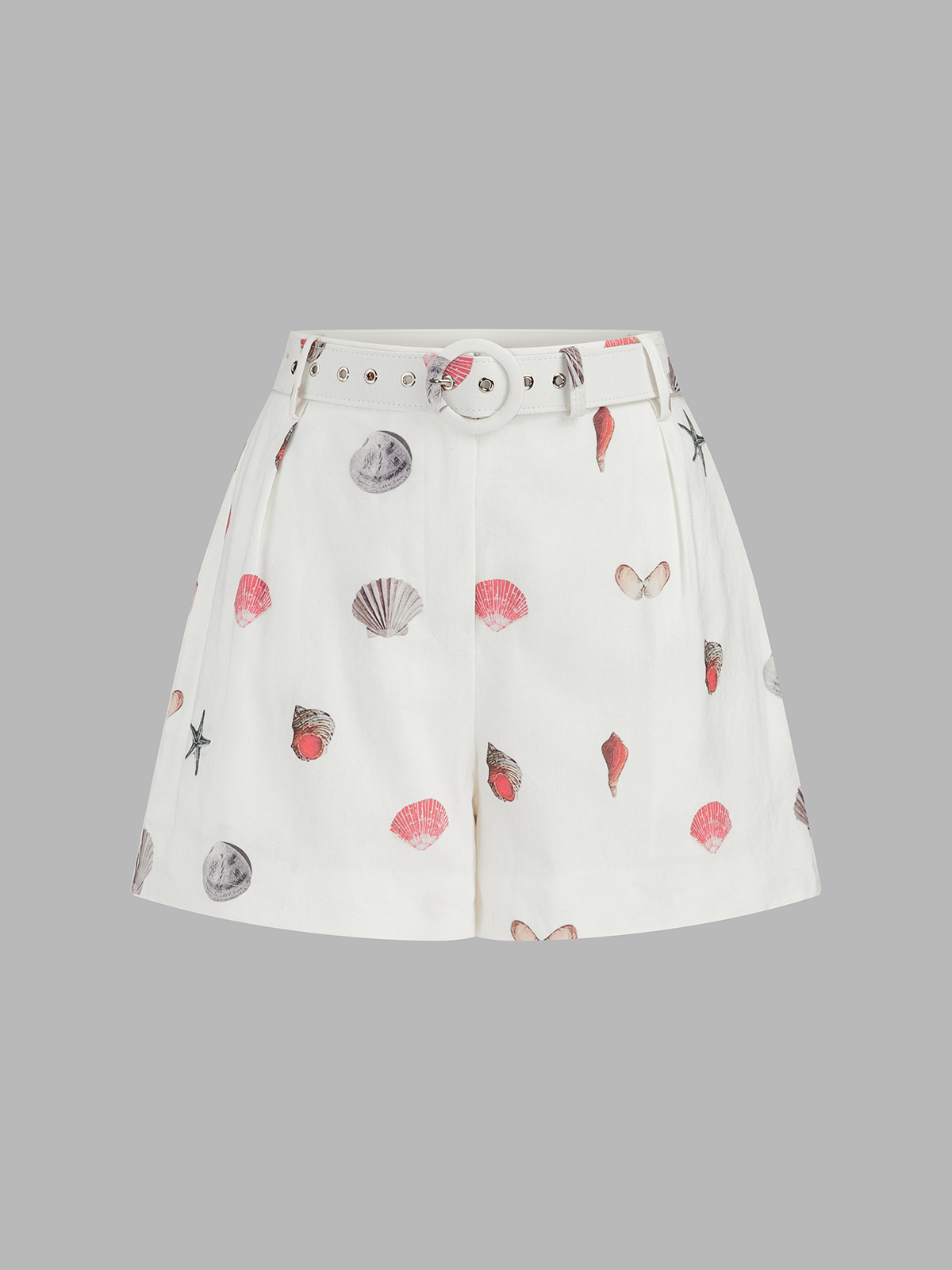 Dames Tweedelig Setje Overhemd en Shorts Linnen Blend Schelpenprint - Wit / Multicolor - Maelen