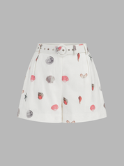 Dames Tweedelig Setje Overhemd en Shorts Linnen Blend Schelpenprint - Wit / Multicolor - Maelen