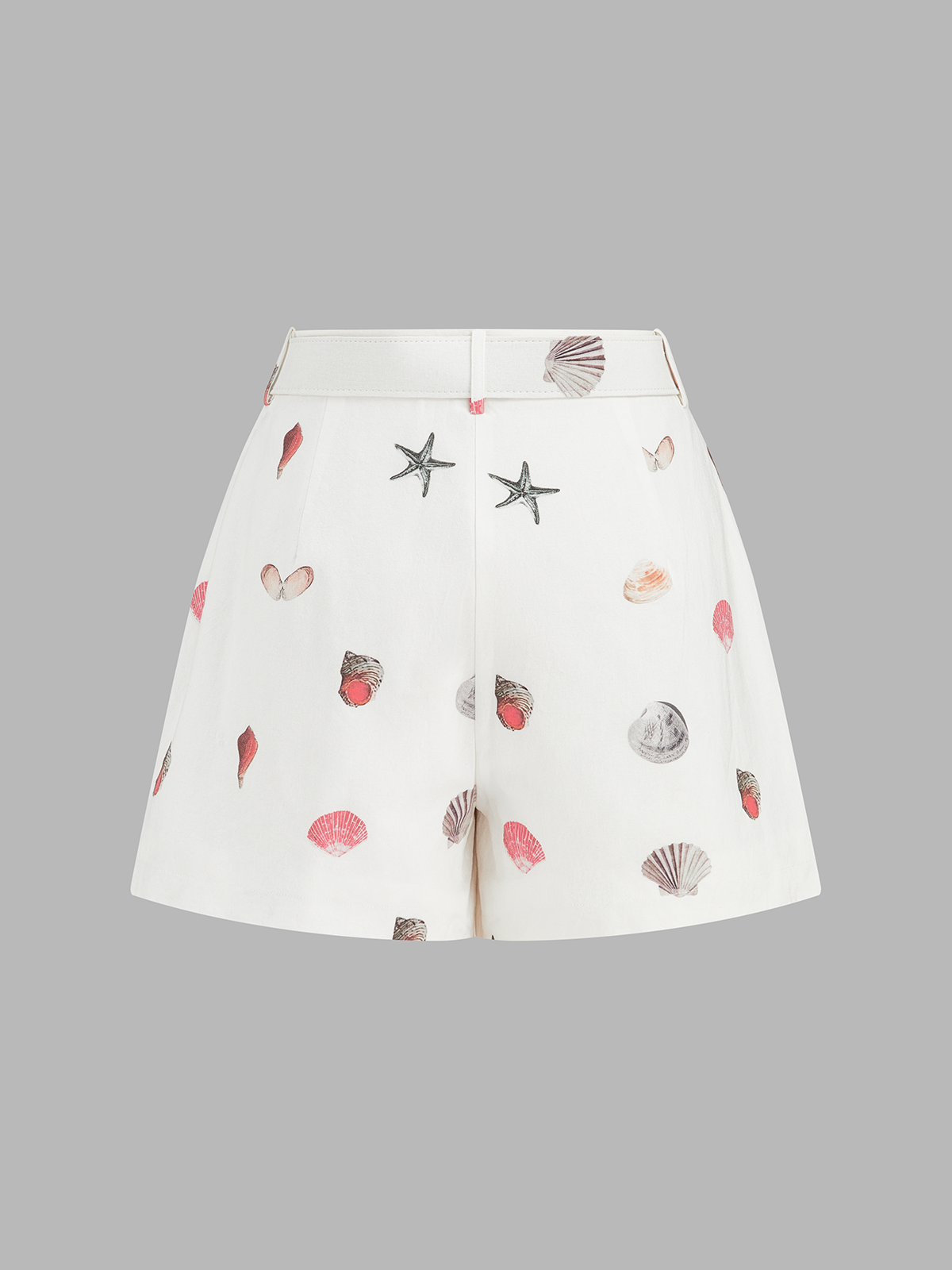 Dames Tweedelig Setje Overhemd en Shorts Linnen Blend Schelpenprint - Wit / Multicolor - Maelen