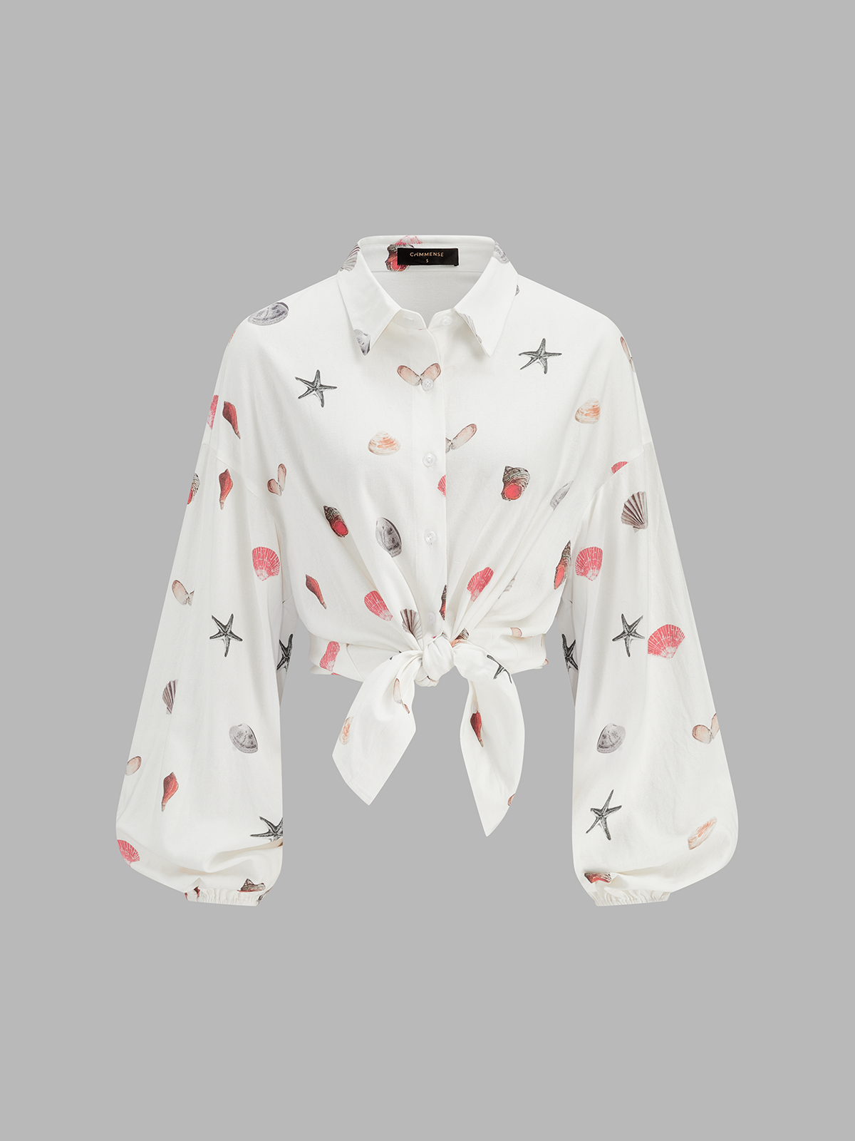 Dames Tweedelig Setje Overhemd en Shorts Linnen Blend Schelpenprint - Wit / Multicolor - Maelen
