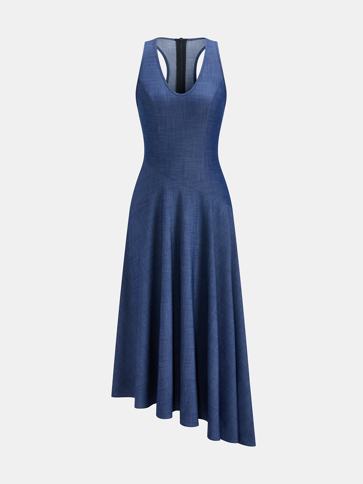 Dames Midi Jurk Mouwloos Asymmetrische Zoom Aansluitend - Blauw - Maelen