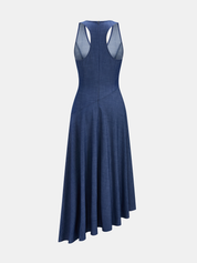 Dames Midi Jurk Mouwloos Asymmetrische Zoom Aansluitend - Blauw - Maelen