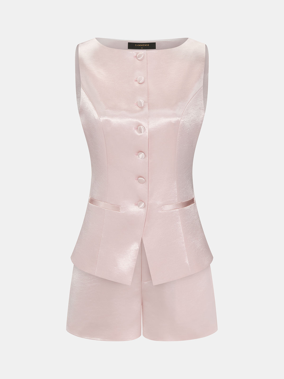 Dames Tweedelig Satijnen Setje Mouwloze Top en Shorts - Roze - Maelen